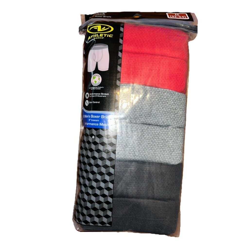 Athletic Works Medium Men's Boxer Briefs Underwear 6 Pack New 6” Inseam Mesh